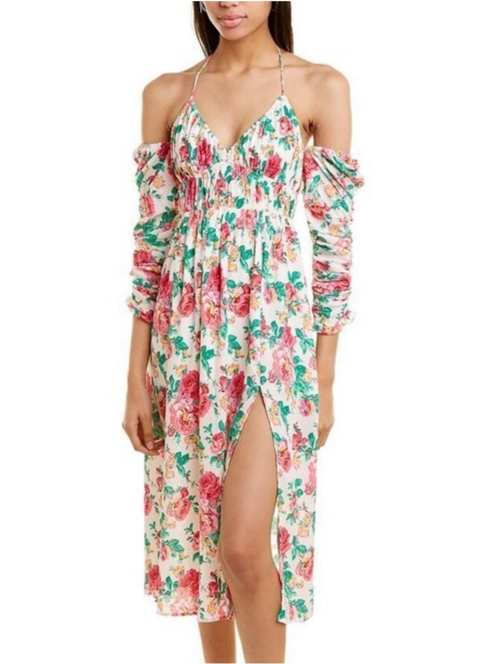 For Love & Lemons Becca Satin Floral Midi Dress Size M